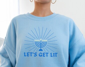 面白い「Let's Get Lit」ハヌカ クルーネック スウェットシャツ、ハヌカ スウェットシャツ、ハヌカ セーター、面白いユダヤ教の祝日スウェットシャツ、ハヌカ ギフト
