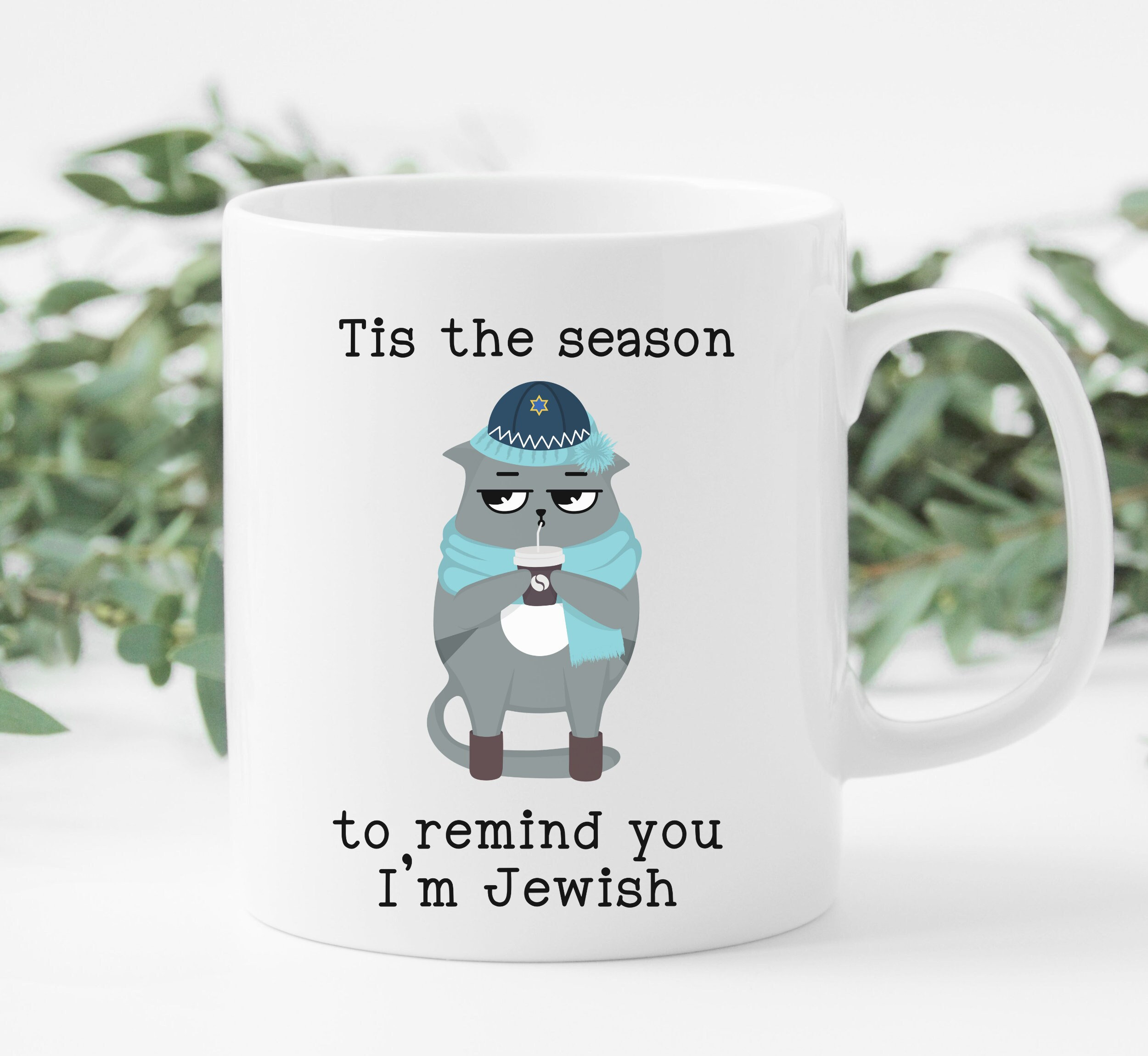 Discover Funny Hanukkah Cat Mug, Seasonal Jewish Humor Coffee Cup, Hanukkah Gag Gift