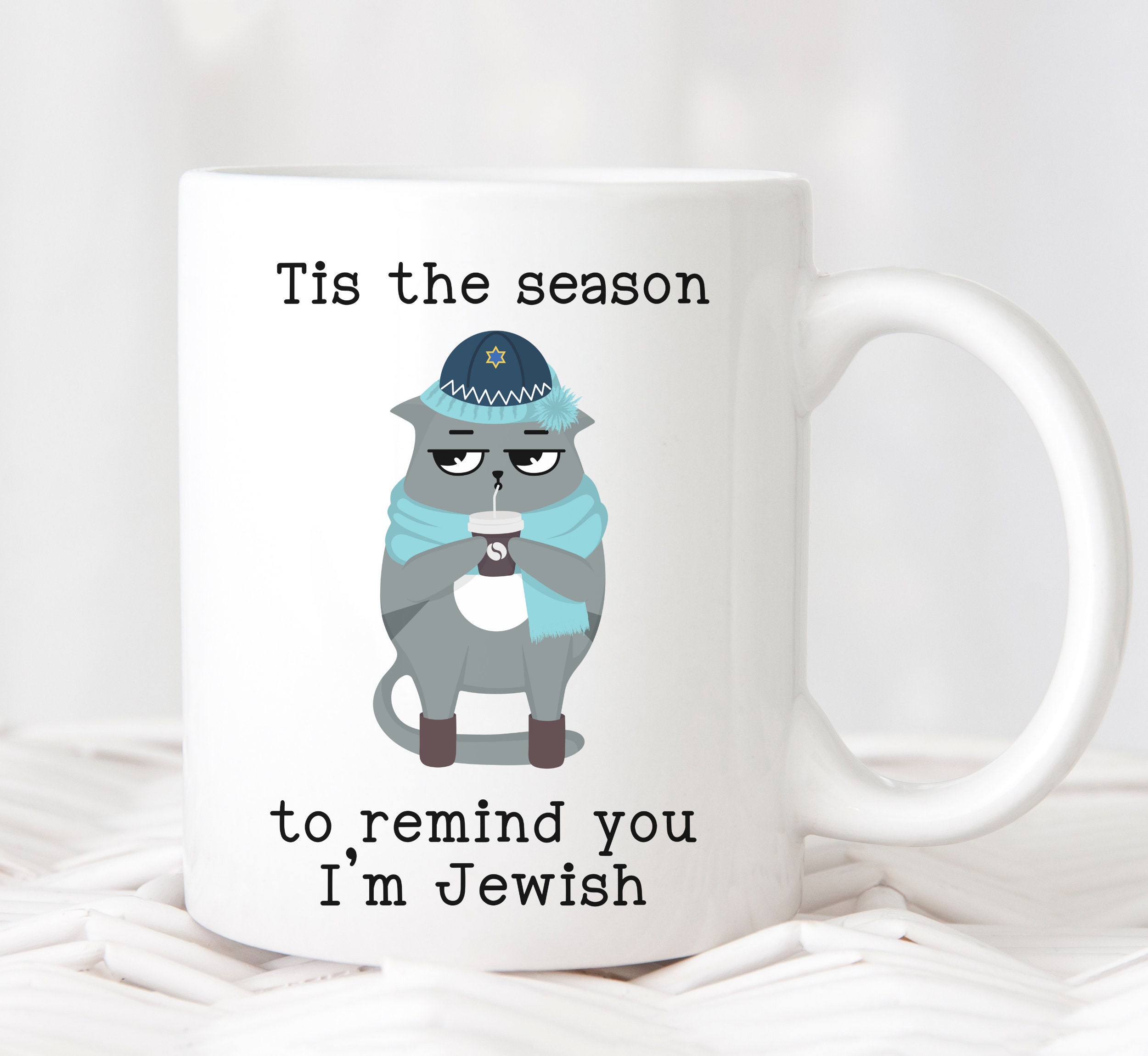 Discover Funny Hanukkah Cat Mug, Seasonal Jewish Humor Coffee Cup, Hanukkah Gag Gift