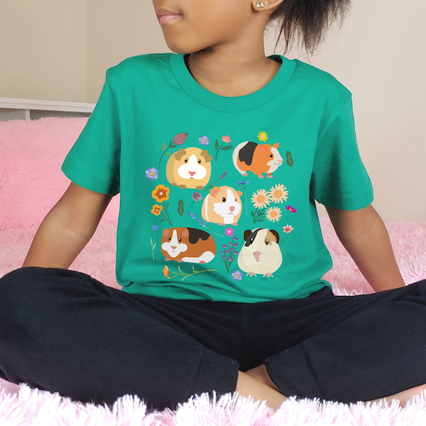 Children's guinea pig t-shirt, kids guinea pig shirt, guinea pig shirt, guinea pig gift, childs guinea pig tee, floral guinea pig shirt