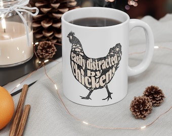 Chicken mug, easily distracted by chickens, chicken gift, chicken lovers gift, farmer gift, secret santa, stocking stuffer, stocking filler