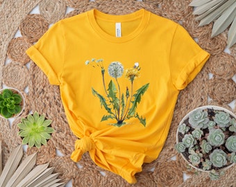 Chemise pissenlit, t-shirt pissenlit, chemise pissenlit pour maman, chemise botanique, chemise florale, chemise de jardinage, cadeau pour elle, t-shirt pissenlit
