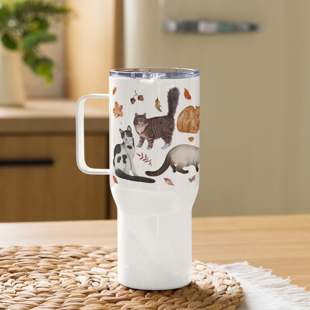 Cat Travel Mug With a Handle Fall Cat Mug Autumn Cat Travel Etsy