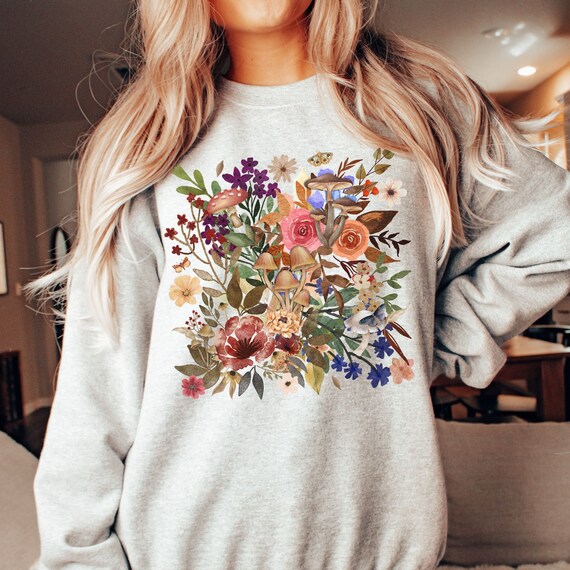 Vintage Floral Sweatshirt Aesthetic Flower Sweatshirt Botanical Jumper Cottagecore Sweatshirt Romantic Sweater Dark Floral Mushroom Etsy UK