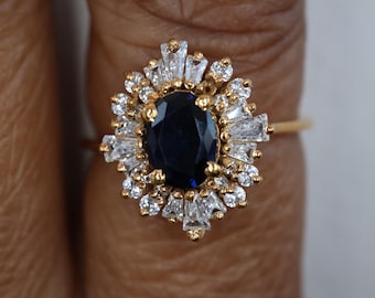 Victoria Blue Sapphire Ring- Vintage Engagement Promise Ring for Women - Unique Anniversary Birthday Gift For Her- September Birthstone Gift