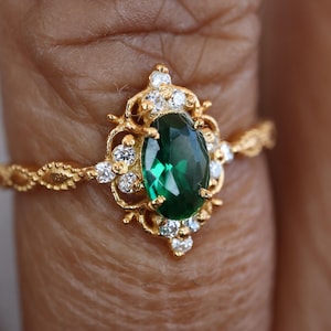 Vintage Emerald Ring for Women- Sterling Silver Art Deco Emerald Engagement Promise Ring- May Birthstone-Anniversary Birthday Gift For Her