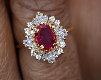 Pierścień Victoria Ruby - zabytkowy pierścionek zaręczynowy dla kobiet - wyjątkowy prezent urodzinowy na rocznicę dla niej - prezent z kamieniem szlachetnym na lipiec