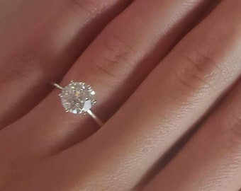 14K Solid Gold 6-Prong Solitaire Moissanite Engagement Ring 1 CT - 1.5 CT - 2 CT Dainty Moissanite Ring Gold Promise Ring Gift for Her