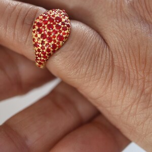 Vintage Pinky Pave Ring with Ruby- Gold Vermeil Dainty Micro Pave Statement Ring - Minimal Luxury  Ring for Women