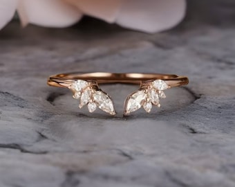 Moissanite Petal Ring - Rose Gold Open Wedding Band