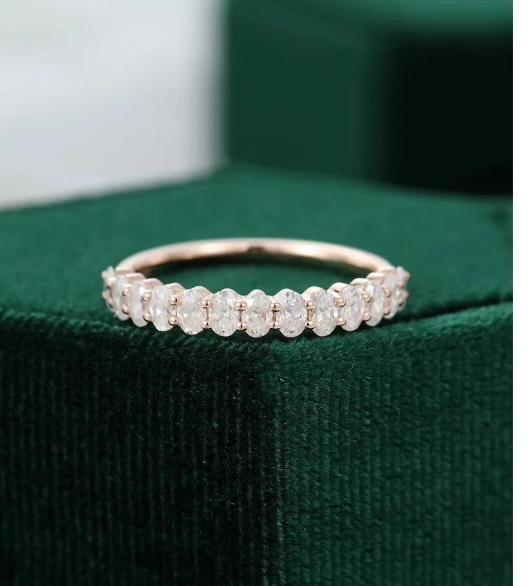 Oval Moissanite Wedding Band – Half Eternity Stackable Ring in Sterling ...