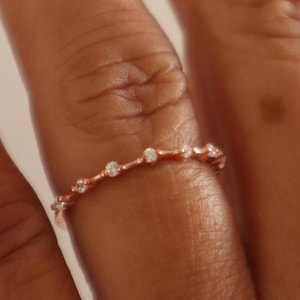 Ultra Thin Floating Eternity Moissanite  Band in Gold Vermeil or Rhodium over Sterling Silver  unique marching wedding band for women gift