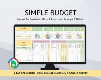 Planificador de presupuesto para Google Sheets, hoja de cálculo de presupuesto mensual, seguimiento de presupuesto de cheques de pago, seguimiento de gastos, elaboración de presupuestos, panel de finanzas