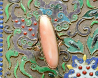 Antique Pink Angel Skin Coral and 14k Gold Ring