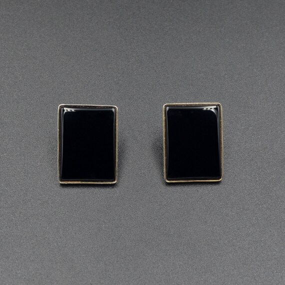 Vintage Black Onyx and Gold Vermeil Post Earrings - image 3