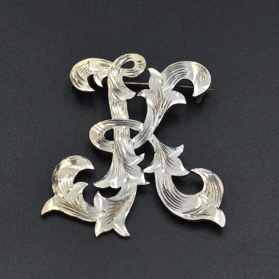 Vintage Sterling Silver K Monogram Initial Brooch - image 3