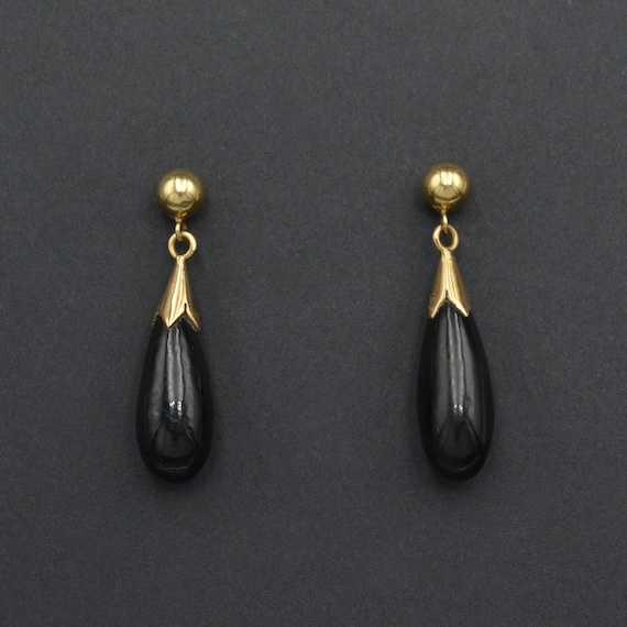 Vintage Black Onyx and 14k Gold Drop Earrings