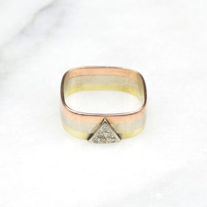 Vintage Tricolor 14k Rose White and Yellow Gold and Diamond Ring