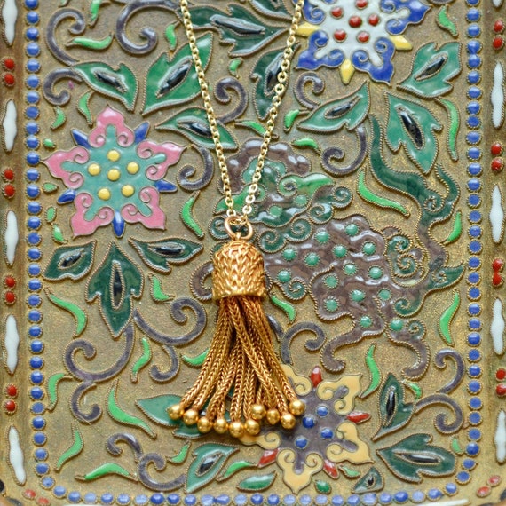 Antique 15k Gold Foxtail Chain Tassel Pendant Neck