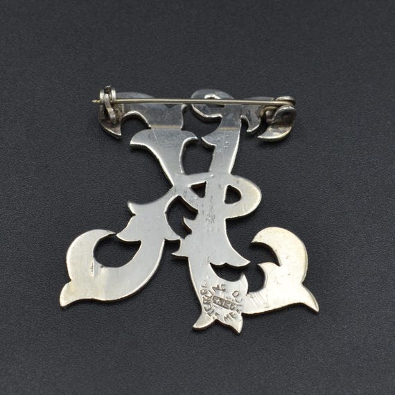 Vintage Sterling Silver K Monogram Initial Brooch - image 4