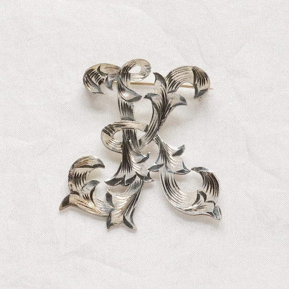 Vintage Sterling Silver K Monogram Initial Brooch - image 1