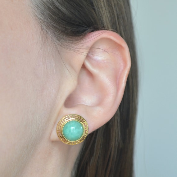 Genuine Green Jade Ring In 14K Yellow Gold With Greek Key Design – Available In Sizes 6-10