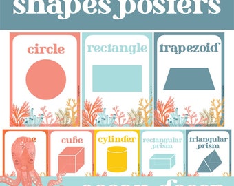 Ocean Theme Under The Sea 2D and 3D Shapes Posters Classroom Decor