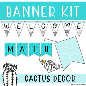 Banderines tipo banner con letras editables con tema de cactus