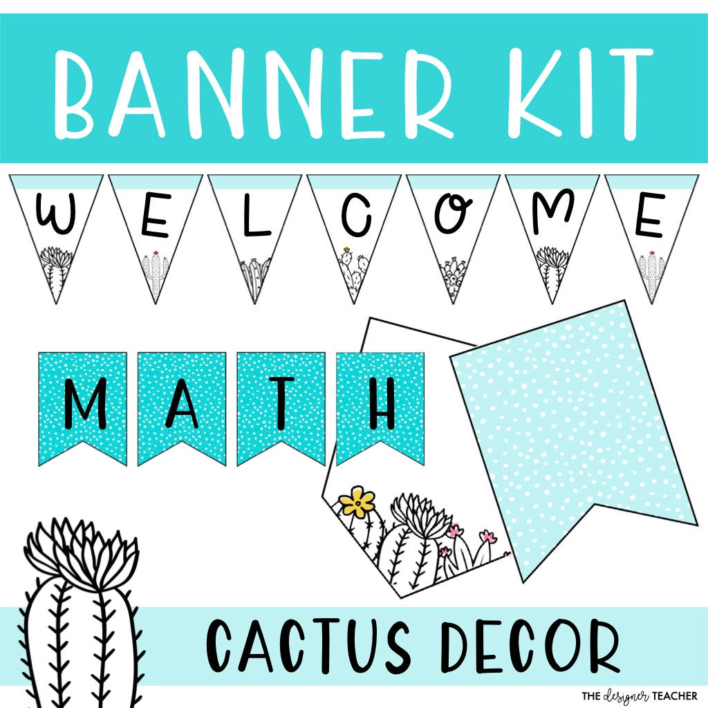 Editable Letter Banner Pennants with Bright Plant Cactus Theme | Classroom School Banner Decor Template