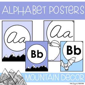 Alphabet Posters: Print, Cursive &amp; Picture Cues Mountain Theme - Etsy