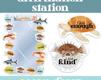 Ocean Theme Affirmation Station Mirror Display Under the Sea Classroom Decor Bulletin Board For Kids
