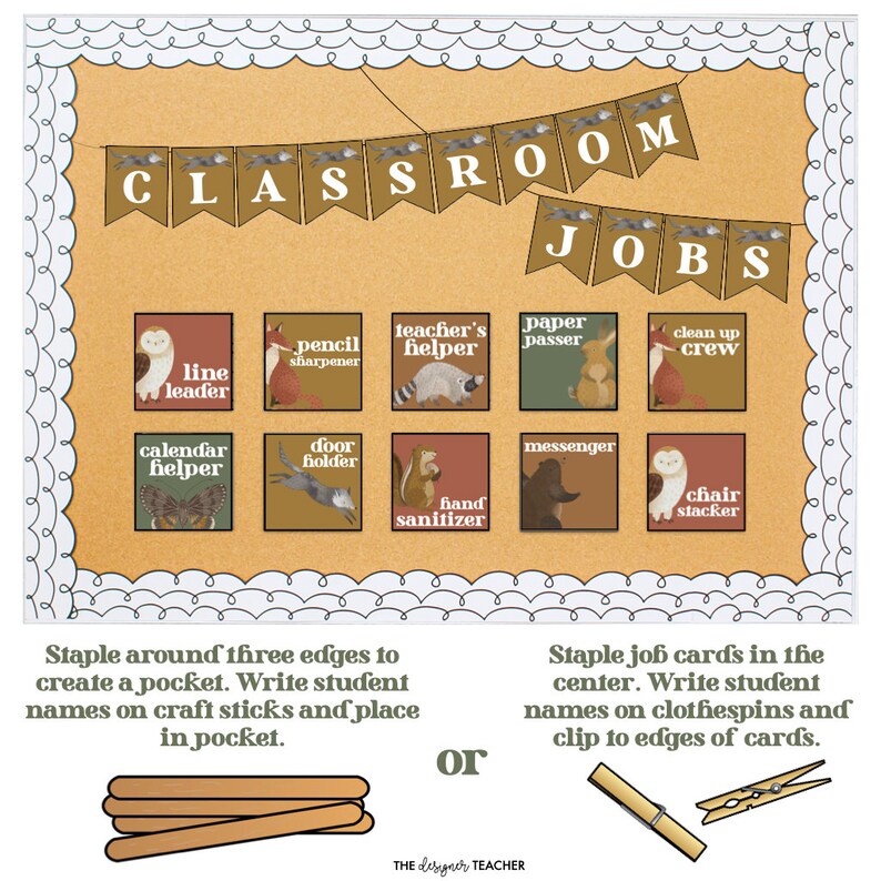 Editable Classroom Jobs Chart and Bulletin Board Display Boho Woodland ...