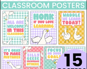 Editable Classroom Silly Goose Posters Bulletin Board | Cute Checkered Gingham Theme | Positive Motivational Inspirational Growth Mindset
