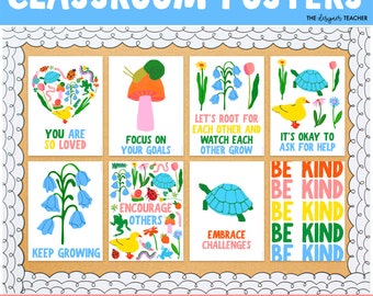 Inspirierende Wachstumsmentalität inclusive heller Garten Frühling Klassenzimmer Poster | Motivierendes herunterladbares druckbares Elementardekor