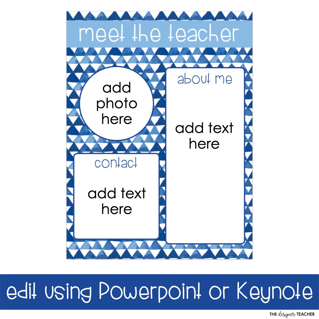 Editable Blue Watercolor Meet the Teacher Template Back to School - Etsy