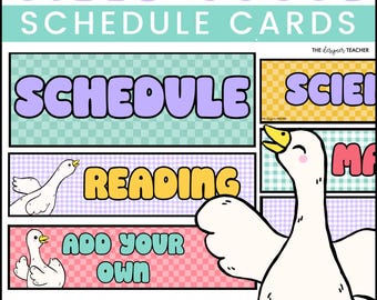 Silly Goose Editable Schedule Cards | Classroom Teacher School Gingham Checkered Class Organization Tool