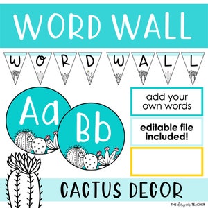 Bewerkbare woordwanddisplay met cactusthema