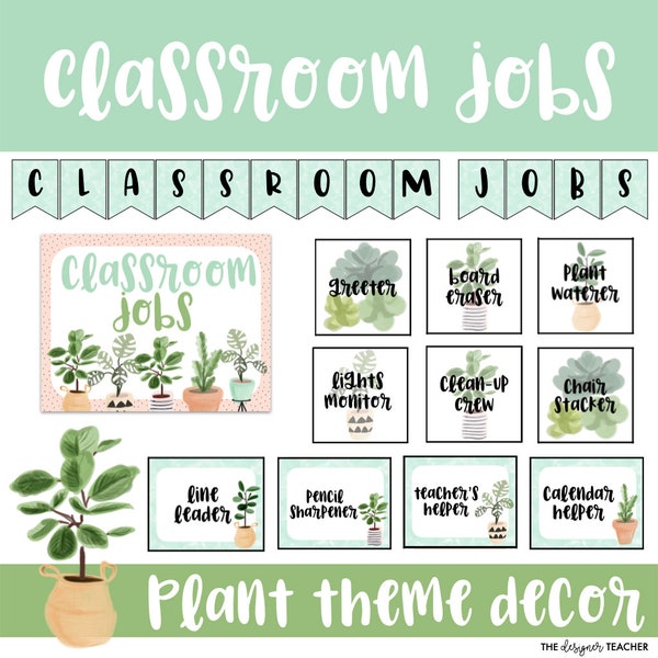 Plant Theme Editable Classroom Jobs Display