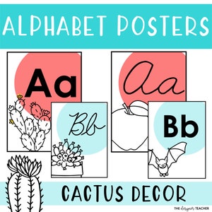 Alphabet Poster: Print, Cursive & Picture Cues Cactus Theme
