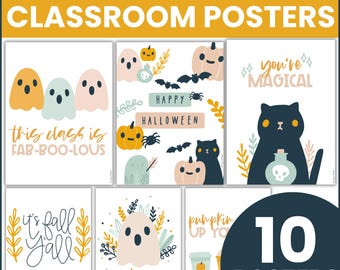 Cute Halloween Posters Easy October Bulletin Board • Printable Halloween Decorations Classroom Posters Door Decor Digital Prints