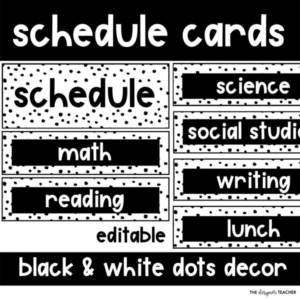 Editable Schedule Cards With Black & White Speckled Boho Dalmatian Dots