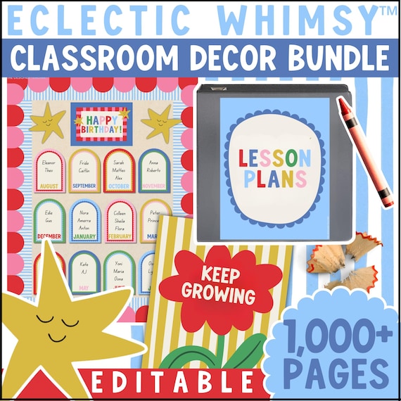 Eclectic Whimsy™ Classroom Decor Bundle Whimsical Printable Dopamine Decor