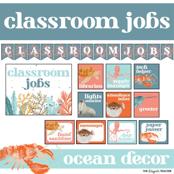 Editable Classroom Jobs Display with Ocean Theme Under The Sea