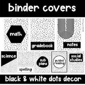 Editable Binder Covers & Spines Black and White Speckled Boho Dalmatian Dots | Neutral Printable Classroom Teacher Templates