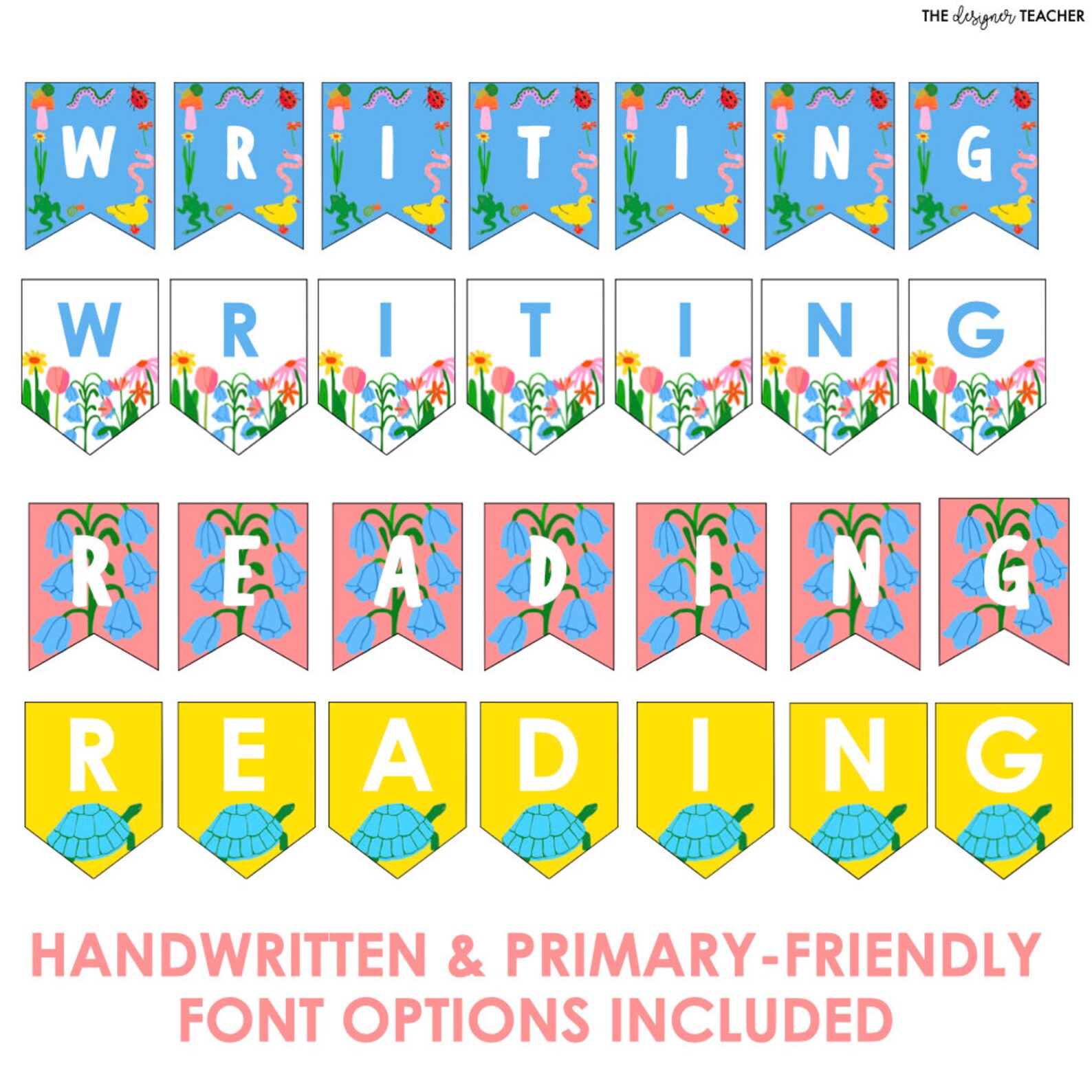 Pinnet Letters Editable Floral Letter Banner Pennants Printable Bright Garden Theme ...