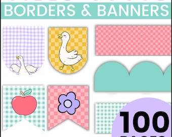 Silly Goose Gingham Checkered Banners & Bulletin Board Borders | Editable Printable Classroom Decor