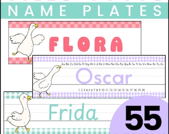 Placas de escritorio con etiquetas para nombres de estudiantes, editables e imprimibles, para el aula / Tema de cuadros vichy Silly Goose