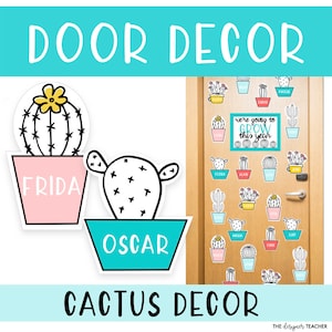 Bright Plant Cactus Theme Welcome Back to School Classroom Door Decor & Bulletin Board With Student Names