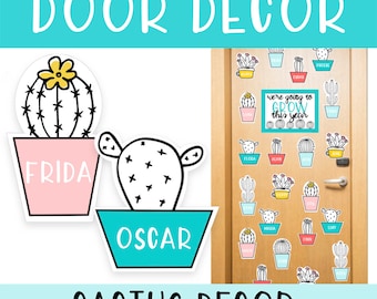 Bright Plant Cactus Theme Welcome Back to School Classroom Door Decor & Bulletin Board With Student Names
