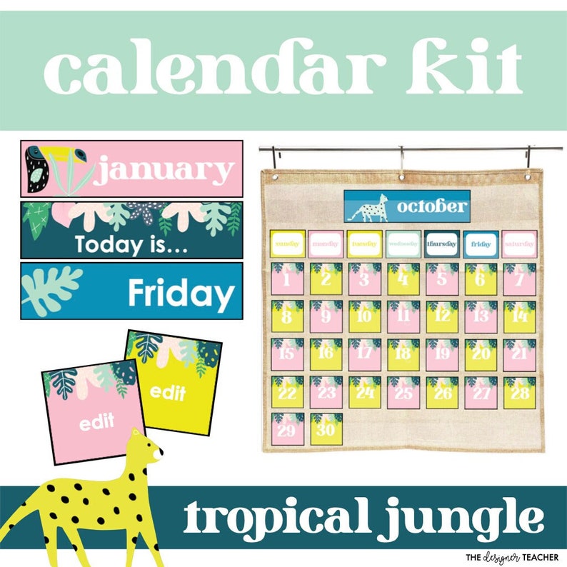 editable-classroom-calendar-kit-with-modern-tropical-jungle-etsy